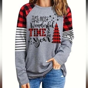 1201.🎄Women’s Casual Long Sleeve Festive Holiday Shirt